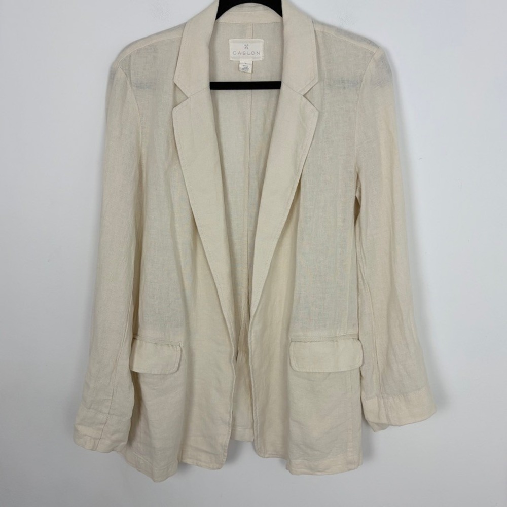 Caslon Linen Blend Blazer Cream Coastal Minimalist Layering Roll Tab Size Small